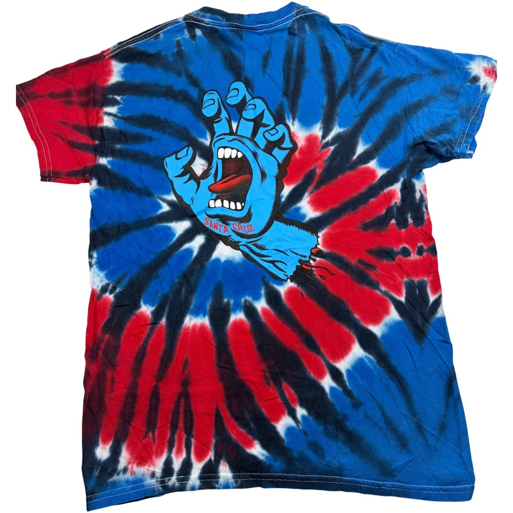 Santa Cruz Screaming Hand Tie Dye T-Shirt Red Blue Black Skate Tee Mens Small - Picture 2 of 8